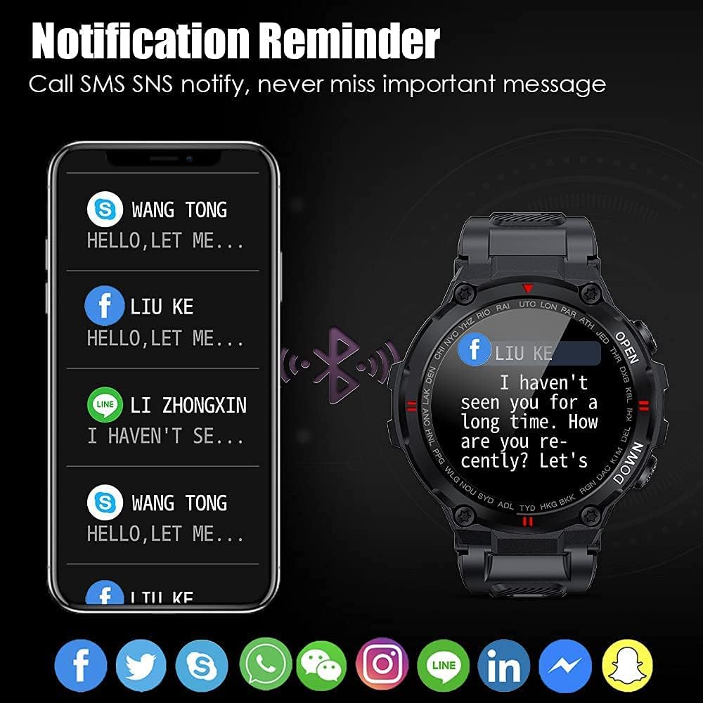 Military Smartwatch Men Outdoor Waterproof Tactical Smart Watch 1.3 Inch HD Touch Screen Bluetooth Talk Speaker Fitness Tracker Compatible with iPhone Samsung (Black) Military Smartwatch Men Outdoor Waterproof Tactical Smart Watch 1.3 Inch HD Touch Screen Bluetooth Talk Speaker Fitness Tracker Compatible with iPhone Samsung (Black)